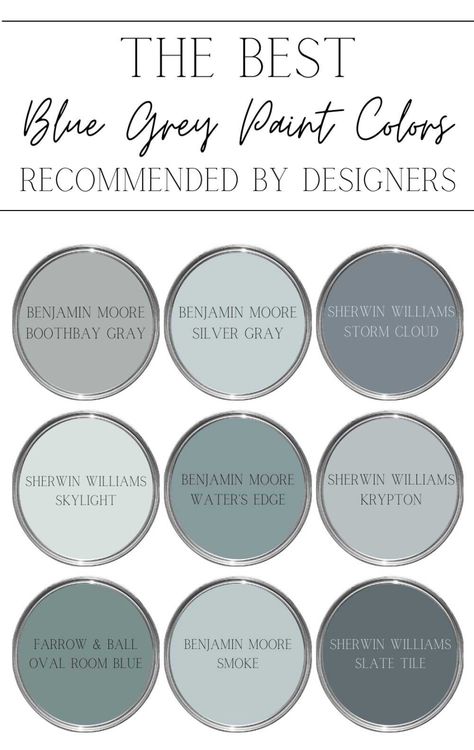 Blue grey is a versatile and sophisticated wall color that The Most Recommended Blue Grey Paint Colors Blue gray paint WALLCOVER Colors Wall Paint Blu... Slate Gray Blue Paint, Blue Gray Guest Bedroom, Gray Painted Bedroom Ideas, Gray Blue Bathroom Paint, Gray Foyer Entryway Paint Colors, Bathroom Ideas Blue Grey, Grayish Blue Walls, Gray Color Palette Bathroom, Best Blue Grey Cabinet Paint Colors