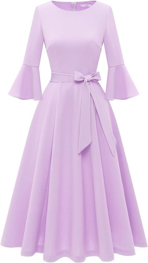 Amazon.com: Vintage Lilac Dresses for Women Wedding Guest Elegant Bell Sleeve Dresses for Women Cocktail Party Swing Tea Dress Lilac XL : Clothing, Shoes & Jewelry Party Dresses For Wedding, Lilac Dresses, Dresses For Women Wedding, Midi Evening Dress, Vintage Lilac, Dresses For Wedding Guest, Casual Sundress, Dress Lilac, Cocktail Party Dresses