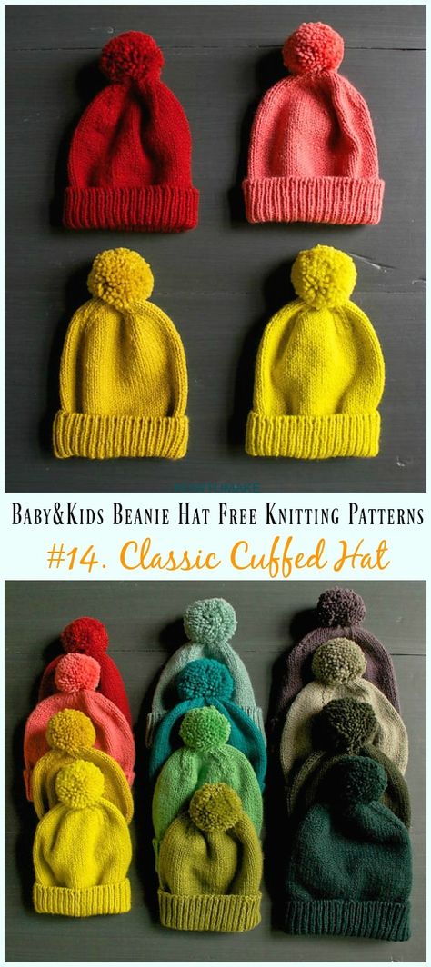 Classic Cuffed Hat Knitting Free Pattern - Baby & Kids Beanie #Hat; Free #Knitting; Patterns Amigurumi Patterns, Free Knitting Baby Hat Patterns, Knitting Patterns For Kids Hats, Baby Hat Knitting Patterns Free Beanie, 8ply Beanie Pattern Free, Free Hat Knitting Patterns For Kids, Knitted Beanies For Kids Free Pattern, Knitted Hat Patterns Free Kids, 8 Ply Beanie Patterns Free