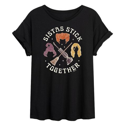 She'll love upgrading her seasonal style with the trendy look of this Juniors' Hocus Pocus Sistas Stick Together Flowy Tee. FEATURES Short sleeves ScoopneckFABRIC & CARE Cotton, polyester Machine wash Imported Size: Small. Color: Black. Gender: female. Age Group: kids. Pattern: Graphic. High Neck Tank Top, Kids Pattern, High Neck Tank, Raglan Tee, Boyfriend Tee, Hocus Pocus, Oversized Tee, Pattern Graphic, Seasonal Fashion