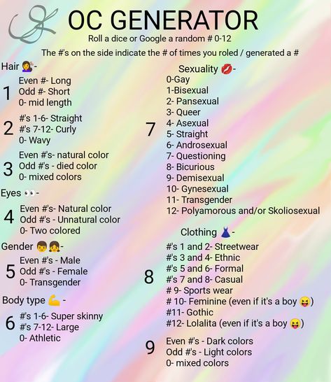 Oc Generator 4 New Characters  Pick a random # Oc Generator, Random Generator, Random Oc, Art Journal Challenge, Drawing Ideas List, Art Style Challenge, Make A Character, Creative Writing Tips, Creative Drawing Prompts