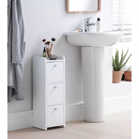 Bathroom Furniture | Bathroom Storage & Vanity Units | Argos Bathroom Hacks Storage, Bathroom Cabinets Storage, Slim Bathroom Storage Cabinet, Slim Bathroom, Freestanding Bathroom Storage, Bathroom Sink Units, Closet Storage Space, Weird Furniture, Bathroom Furniture Storage