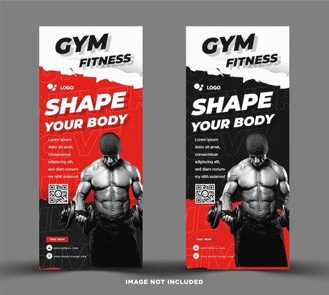 Gym fitness roll up banner template with... | Premium Vector #Freepik #vector #background Gym Banner Background, Gym Poster Design Banner Template, Fitness Banner Design, Gym Banner Design, Gym Template, Fitness Banner, Pull Up Banner Design, Rollup Design, Rollup Banner Design