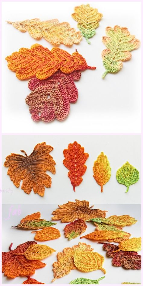 Crochet Autumn colors leaves  Crochet Pattern Crochet Free Patterns, Crochet Fall Leaves, Crochet Pour Halloween, Motif Kait, Beau Crochet, Gifts Crochet, Crochet Leaf Patterns, Fall Crochet Patterns, Keychain Crochet