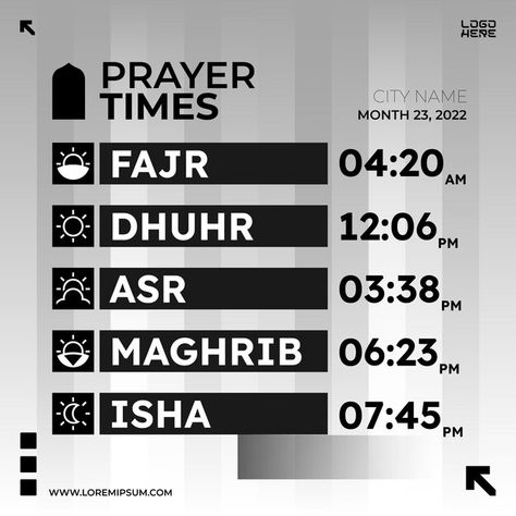 Islamic prayer time schedule vector temp... | Premium Vector #Freepik #vector #prayer-icon #religion-icon #signs-symbols #pray-icon Prayer Schedule, Preparing For Ramadan, Islamic Library, Prophets In Islam, Ramadan Prayer, Muslim Pray, Prayer Time, Time Schedule, Muslim Prayer