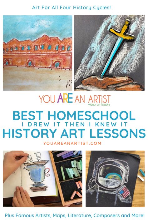 Montessori, Draw And Write Through History, Homeschool Art Class Ideas, Art History Curriculum High School, Upper Elementary Crafts Art Projects, Art Unit Study, History Unit Studies, Homeschool Lesson Ideas, History Curriculum Homeschool