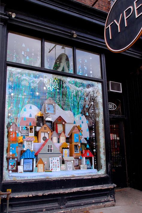 Type Books is known throughout the city for its gorgeous windows, designed by display artist Kapna Patel, and this year’s Christmas display didn’t disappoint. | Design: Kapna Patel Photo: Meg Crossley Bookstore Window Displays, Christmas Retail Window, Christmas Store Window Displays, Storefront Christmas Displays, Christmas Window Display Retail, Christmas Shop Displays, Christmas Window Displays, Winter Window Display, Window Display Ideas