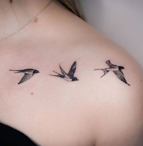 Spectacular, Soaring bird tattoos , that are surprisingly affordable. Bird Flight Tattoo, Swallow Flying Tattoo, Tattoos Birds Flying, 3 Swallow Bird Tattoo, Haming Bird Tattoo Design, Three Flying Birds Tattoo, 3 Black Birds Tattoo, Multiple Birds Tattoo, Delicate Swallow Tattoo