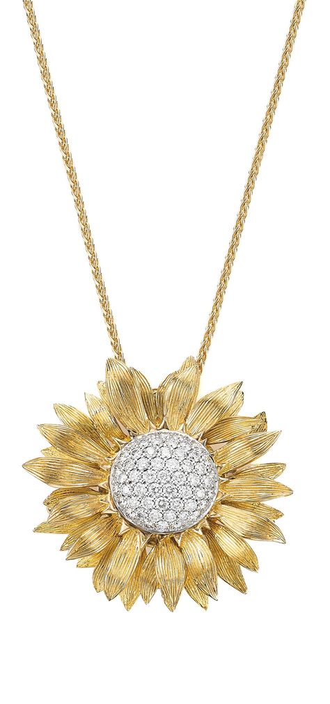 Asprey gold and diamond sunflower pendant. Also converts to a brooch  - a sunny, shiny, two-for-one. Engagement Rings Silver, Bouquet Jewelry, Wedding And Engagement Rings, Flowers Jewelry, Sunflower Ring, Sunflower Jewelry, Sun Flowers, Sunflower Pendant, Leather Wedding