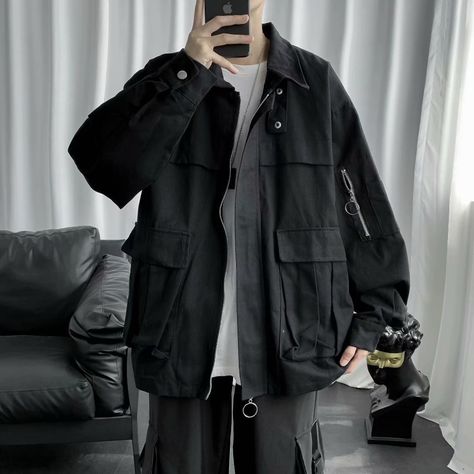 Mens Overalls, Overalls Casual, Hong Kong Style, Streetwear Jackets, Casual Trends, Casual Outwear, Shirt Casual Style, Style Coat, Coat Men