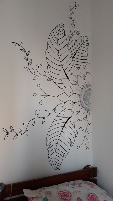 Home Decor Innovating House Wall Paint Concepts Ideas Drawing On The Wall, Wall Drawing Ideas, Seni Mural, Wall Drawings, Wall Murals Diy, Creative Wall Painting, Diy Wall Painting, Wall Painting Decor, Mandalas Design