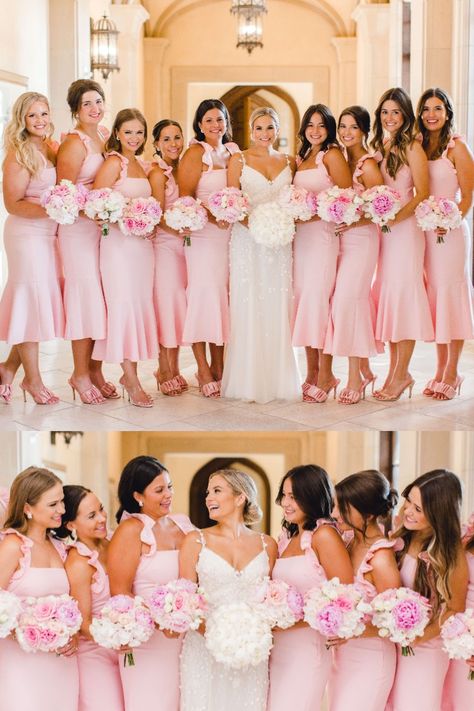 A vision of Pink / Pink wedding inspiration Pink wedding inspiration, pink dresses, pink bridesmiads dresses! Photo – Sarah Blaze Photography Beach Wedding Pink Bridesmaid Dresses, Light Pink Wedding Colors Scheme, Pink And Cream Wedding Color Schemes, Light Pink Wedding Theme Color Schemes, Pink And Silver Wedding Theme, Bridesmaid Dresses Baby Pink, Pink Wedding Groomsmen, Pink Wedding Tables, Wedding Pink Theme