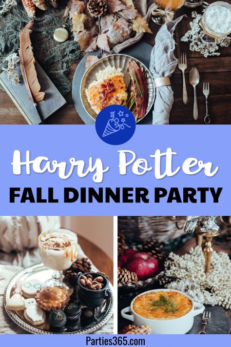 Harry Potter Theme Dinner Party, Holiday Themed Dinner Ideas, Movies And Food Pairings, Harry Potter Soup Recipes, Slytherin Dinner Party, Harry Potter Fall Party, Hogwarts Food Dinners, Harry Potter Thanksgiving Food, Harry Potter Entree
