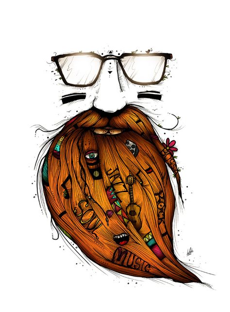 Luis Pinto Señores! Funny Animal, Illustrations Posters, Beard Illustration, Symbole Viking, Beard Art, Seni Pop, Music Coloring, Art Watercolor, Drawing Inspiration