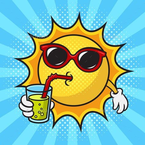 Cartoon Sun in Sunglasses Drinking Cool Drink Cute Sunshine Drawing, Drink Illustration Graphics, Drinking Cartoon, Sunglasses Cartoon, Cartoon Sunglasses, Sun Cartoon, Beer Cartoon, Sunglasses Art, Funny Sun