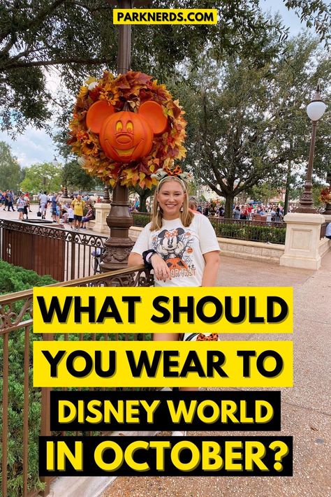 What Should You Wear To Disney World in October? Disney Park Outfits Fall, Disney Outfits In October, Disneyworld October Outfit, Orlando Theme Park Outfit, Disney World In October Outfits, Fall Outfits For Disney World, Halloween At Disney World Outfit, Walt Disney World Outfits Fall, Disney Outfits October Women