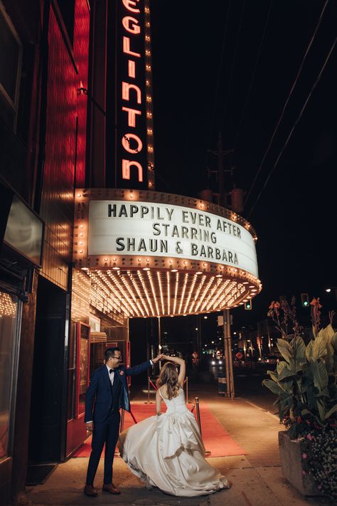 Eglinton Grand Wedding With Vintage Hollywood Glamour Movie Theater Wedding, Eclipse Photography, Photo Blend, Hollywood Theater, Old Hollywood Wedding, Theatre Wedding, Grand Wedding, Cinema Wedding, Vintage Theatre