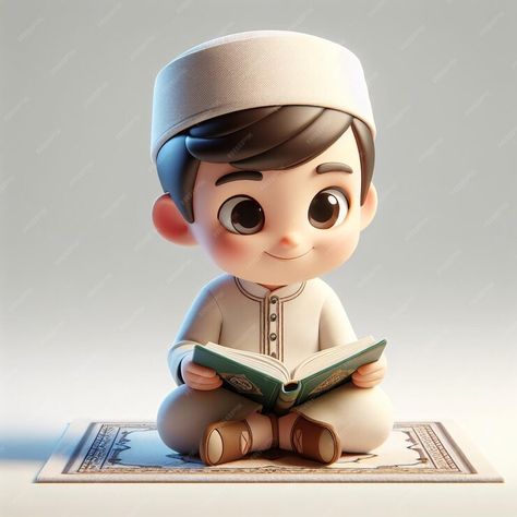 Premium AI Image | Cheerful 3D Animated Boy in Islamic Garb Reads Quran Islamic Cartoon Art, Islamic Animation, Islamic Boy, Muslim Stickers, Surya Actor, Muslim Kids Activities, Eid Card, Alphabet Letters Design