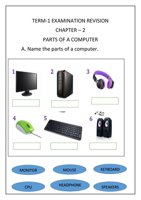 Computer Worksheet For Grade 4, Computer Worksheet, Parts Of A Computer, Computer Exam, Computer Lab Lessons, Computer Lab Classroom, Computer Safety, Worksheets For Class 1, Phonics Worksheets Free