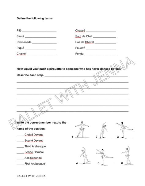 Ballet Worksheets Free Printables, Dance Class Lesson Plan Template, Dance Classroom, Ballet Terminology, Ballet Terms, Elements Of Dance, Dance Education, Film Class, Dance Studio Owner