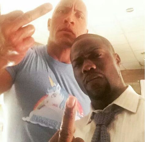 The Rock and Kevin Hart giving the finger Comedians, Photos Of People, Kevin Hart, Character Collection, My Partner, Go Crazy, The Rock