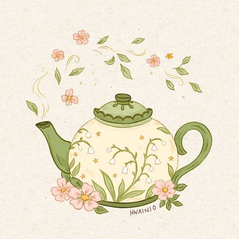 Teapot Drawing, Teacup Art, Whimsical Art Journal, Cottagecore Art, Tea Art, Dibujos Cute, Anime Scenery Wallpaper, Kawaii Drawings, Whimsical Art