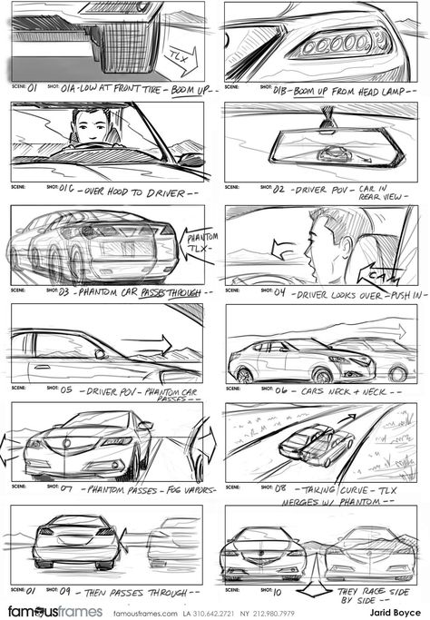 Shooting Vehicles 6 in Shooting Vehicles by Jarid Boyce* | Famous Frames Storyboard Ideas Simple, Storyboard Film, Storyboard Art, Storyboard Examples, Storyboard Design, Storyboard Drawing, Storyboard Template, Storyboard Ideas, Learn Animation