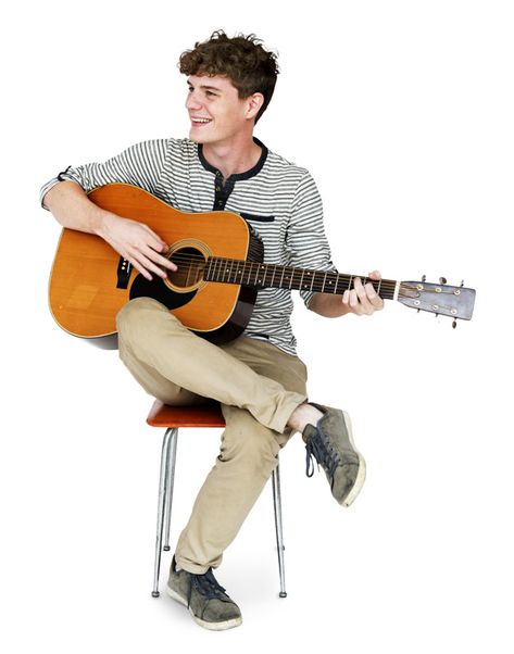 Young adult man sitting playing guitar s... | Premium Psd #Freepik #psd #music #people #man #smile Guitar Sitting Pose, Croquis, Sitting Down Playing Guitar Reference, Playing Guitar Pose Reference Sitting, Man Playing Guitar Reference, Acoustic Guitar Pose Reference, Someone Playing Guitar Reference, Person Playing Instrument, Guitar Playing Reference