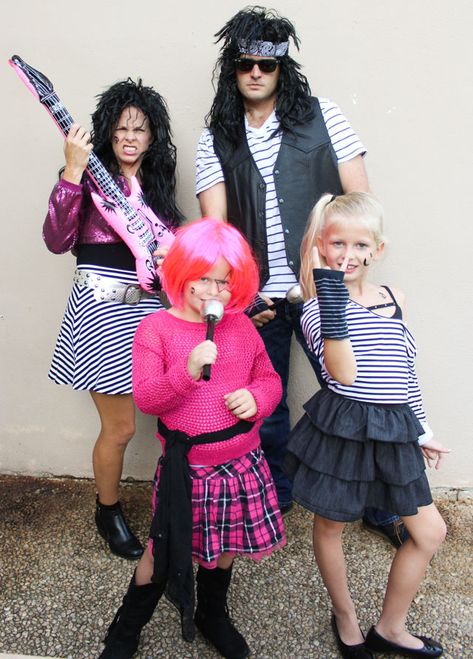 Create an awesome 80s rock band costume for your family with items from the Goodwill! Rock Band Costumes, Rock Band Outfits, 80s Rock Band, Queen Bee Costume, Rocker Costume, Pineapple Costume, Family Halloween Costume, 80s Rocker, 80s Rock Bands