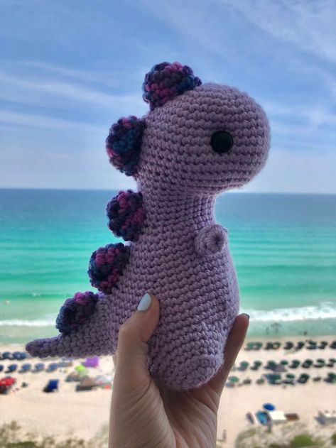 Amigurumi Patterns, Crochet Purple Dinosaur, Crochet Projects Purple, Purple Crochet Amigurumi, Purple Crochet Animals, Purple Crochet Plushies, Crochet Ideas Purple, Purple Yarn Crochet Projects, Purple Crochet Ideas