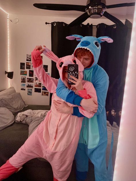 Matching Stitch Onesies, Angle And Stitch Costume, Matching Stitch Onesies Couples, Spiderman Onesie Couple, Stitch And Angel Costume Couple, Matching Onesies For Couples, Couple Onesies, Lilo And Stitch Onesie, Matching Onsies