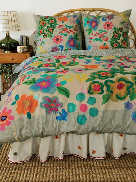 Find boho bedding & décor from Natural Life’s For The Bedroom Collection! Elevate your bed set up with our reversible quilts, soft bed sheets, cozy blankets, and shams! Add bedroom décor like stained glass suncatchers, trinket dishes and boho curtains. Our unique boho prints and designs create a comfy, colorful bedroom! Colorful Bedrooms Ideas, Tufted Embroidery, Duvet Covers Floral, Embroidered Duvet Cover, Green Duvet, Boho Shower Curtain, Tufted Bed, Casa Vintage, Dorm Bedroom