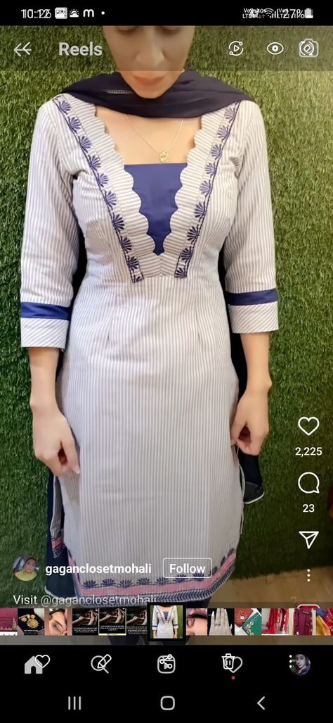 Trendy Neck Designs For Suits, Cotton Suit Design With Lace, Pack Neck Kurti Pattern, Kurti Designs Latest With Lace, Simple Suit Designs Indian Style Latest, Laces On Kurtis, Lace Design On Suits Latest, Suit Neck Designs Indian Style Latest, Neck Designs For Kurtis With Lace