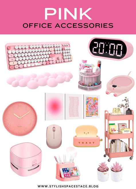 Chic Pink Office Decor: Transform Your Workspace with Stylish Accessories & Accents - StylishSpaceStace Cute Pink Desk Setup, Girly Desk Setup, Snug Office, Pink Cubicle Decor, Pink Office Aesthetic, Pink Desk Setup, Pink Desk Decor, Girly Office Space, Pink And White Office