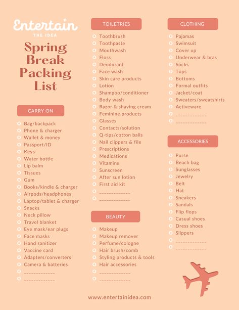 What To Pack For Vacation For A Week Spring Break, College Spring Break Packing List, Spring Travel Packing List, Packing List For Spring Break, What To Pack For Spring Break In Florida, South Carolina Packing List, Spring Break Checklist, Spring Break Necessities, Destin Florida Packing List