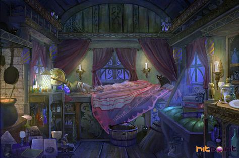 witches wagon interior concept by *gamefan84 on deviantART (or a picture of my dream bedroom LOL) Witch Concept Art, Witch Concept, Witch Bedrooms, Concept Art Landscape, Interior Concept Art, Witch Room, Fantasy Bedroom, Fantasy Rooms, Witch Cottage