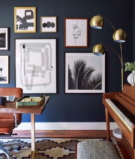 How To Make A Dark Room Feel Lighter and "Brighter" - Emily Henderson #homedecor #interiors #homedesign Office Wall Paints, Office Wall Colors, Dark Office, Blue Accent Walls, Dark Modern, Emily Henderson, Home Office Lighting, Up House, Modern Home Office