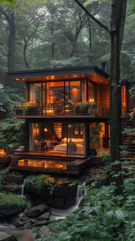 Wooden Dream House, Dream House Exterior Modern Beautiful, Unique Small Homes, House In The Middle Of The Forest, Forests Houses, Unique House Design Interior, Forest House Architecture, Forest House Exterior, Small Beautiful Homes