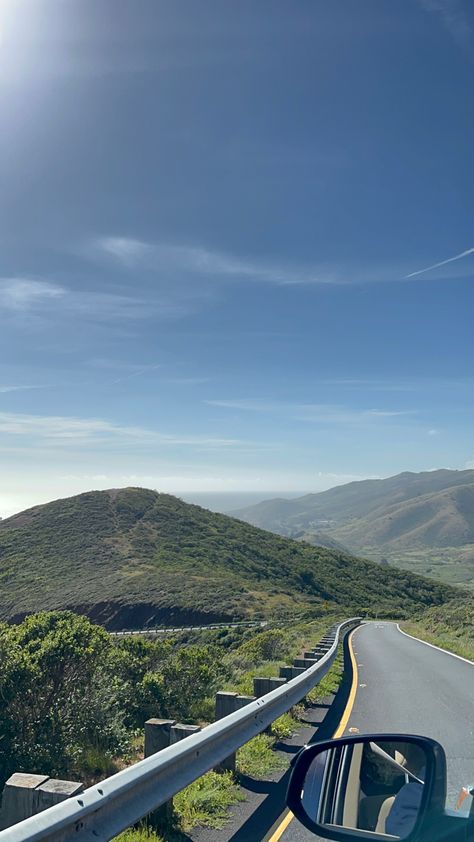 Car driving down a road that goes over pretty hills in california Pretty Road Aesthetic, Nature, Road Trip Aesthetic Mountains, Driving In La Aesthetic, California Hills Aesthetic, Hidden Hills Aesthetic, California Mountains Aesthetic, Mountain Road Aesthetic, Agora Hills Aesthetic