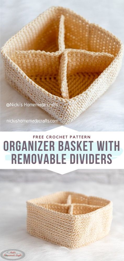 Crochet Organizer Basket with Removable Dividers Convenient Crochet Ideas, Crochet For Organization, Crochet Clothes Organizer, Crochet Storage Box, Crochet Basket With Dividers, Crochet Organizers Free Pattern, Organization Crochet Patterns, Crochet Basket Organizer, Free Crochet Organizer Patterns