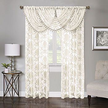 Regal Home Lombardi Floral Sheer Rod Pocket Single Curtain Panel - JCPenney Swag Curtains Living Room, Elegant Curtains Living Room Classy, Farmhouse Updates, Lace Curtains Bedroom, Country French Bedroom, French Lace Curtains, Victorian Curtains, Chic Curtains, Waterfall Valance