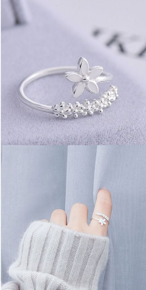 Fashion Jewelry Gift For Girl Dainty Sterling Silver Open Ring Women's Flower Rings Cute Simple Rings Silver, Real Silver Rings For Women, Silvee Rings, Girls Silver Ring, Silver Ring Designs For Women, Silver Rings Designs For Women, Silver Rings For Women Simple, Silver Ring Designs For Girl, Simple Ring Designs Silver