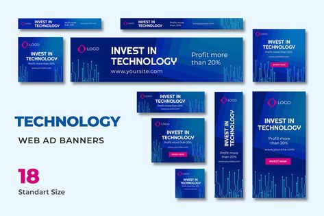 Tech Web Banner Template PSD Google Banner Ads, Standing Banner Design, Google Banner, Roll Banner, Website Banner Design, Network Technology, Linkedin Banner, Web Ads, Banner Web