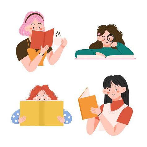 Book lovers people reading or studying a... | Premium Vector #Freepik #vector #people #books #education #woman Book Lovers Illustration, Illustration Reading Book, Graphic People Illustration, People Reading Books Drawings, People Reading Drawing, Person Reading Drawing, Reading Illustration Art, Cartoon Reading Book, Reading Book Drawing