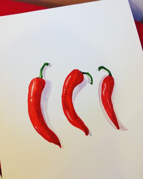 Chilli Watercolor, Chilli Painting, Chili Painting, Colouring Ideas, Paint Inspo, Pot Painting, Glass Paint, Painting Inspo, Chilli Pepper