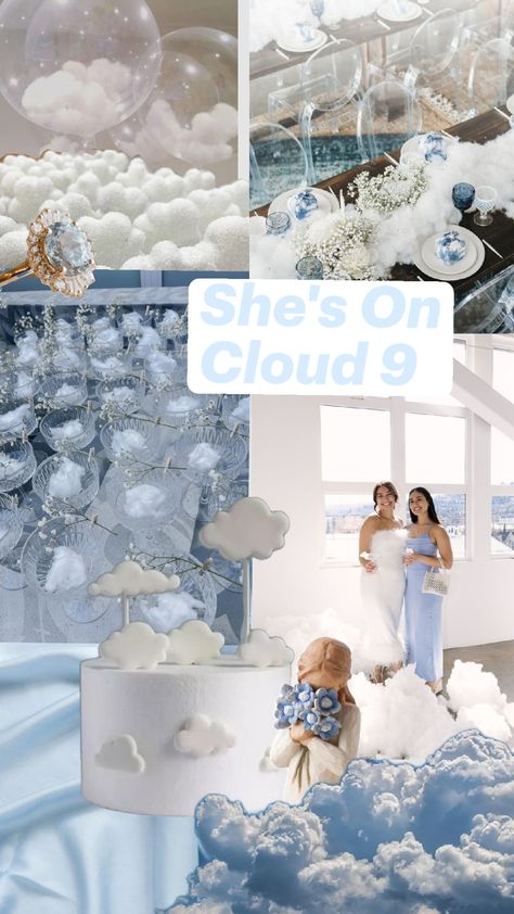 Bridal Shower Theme! She's On Cloud 9! ☁️9️⃣💍 On Cloud 9 Bridal Shower Decorations, Bachelorette Cloud 9 Theme, She’s On Cloud 9 Bridal Shower Theme, On Cloud Nine Engagement Party Theme, Baby Shower On Cloud 9, Match Made In Heaven Bridal Shower Theme, She’s On Cloud 9 Bridal, Cloud Bachelorette Party, Bridal Shower Themes Pink