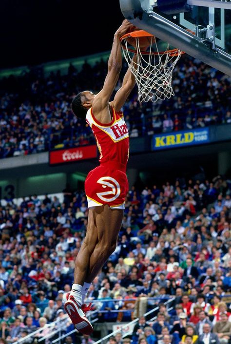 Spud Webb wearing PONY City Wings Basketball Dunks, Nba Background, Woman Basketball, Spud Webb, Dunk Contest, Basketball Memes, Nba Basketball Art, Basketball Players Nba, Michael Jordan Basketball