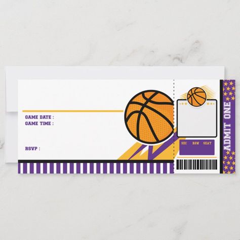 Basketball Ticket Pass Birthday Invitation | Zazzle Lakers Invitation Template, Basketball Ticket Template Free, Basketball Ticket Invitation, Basketball Invitations Birthday, Ticket Design Template, Basketball Invitations, Ticket Template Free, Basketball Aesthetic, Basketball Tickets