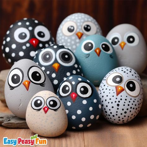25+ Creative Rock Painting Ideas - Easy Peasy and Fun Blue Painted Rock, Easy Christmas Rock Painting, Chicken Rocks Painted, Mushroom Rocks Painted, Bug Painted Rocks Ideas, Kindness Rock Garden Ideas, Rock Painting Dogs, Easy Rock Painting Ideas Simple, Rock Painting Owls