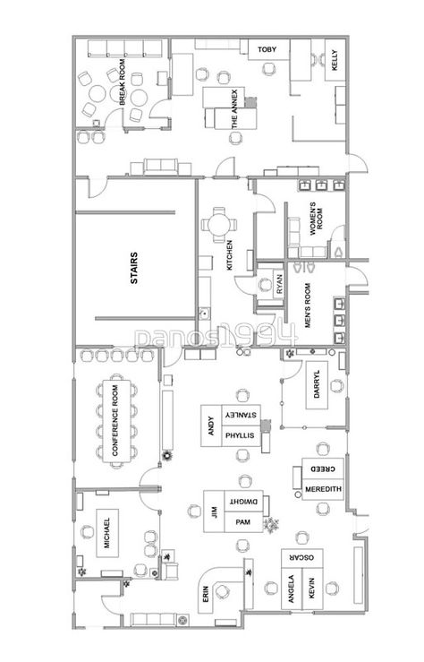 The Office Floor Plan, The Office Room Decor, Office Floor Plan Layout, The Office Wallpaper Aesthetic, The Office Layout, Floor Plan Office, Gray Interior Doors, Office Layout Plan, The Office Building